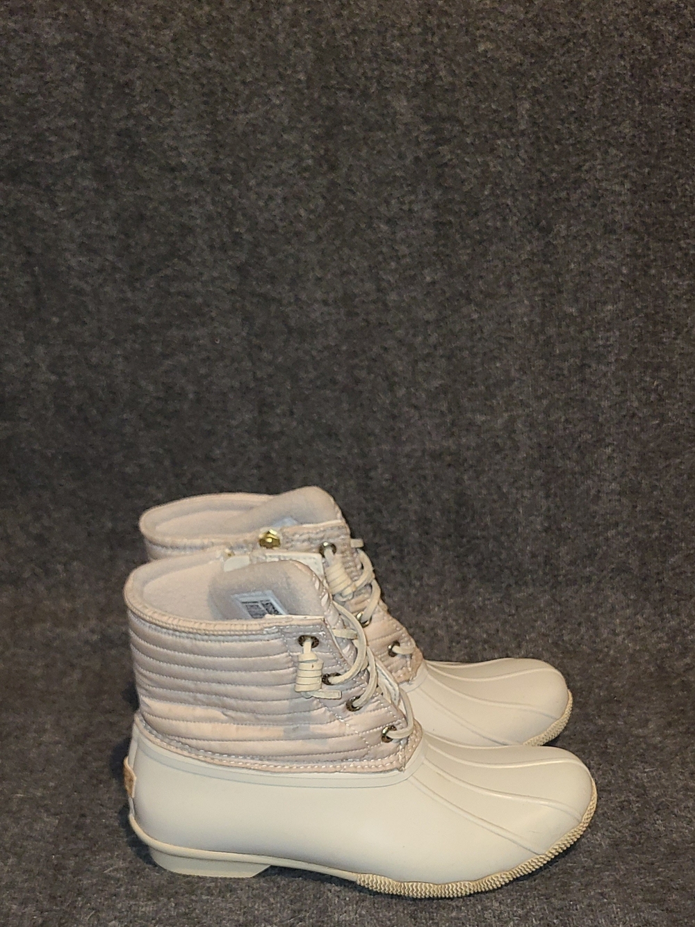Sperry Top Sider Saltwater Ivory Chevron Quilted Shaft Nylon Duck Boots Size 7
